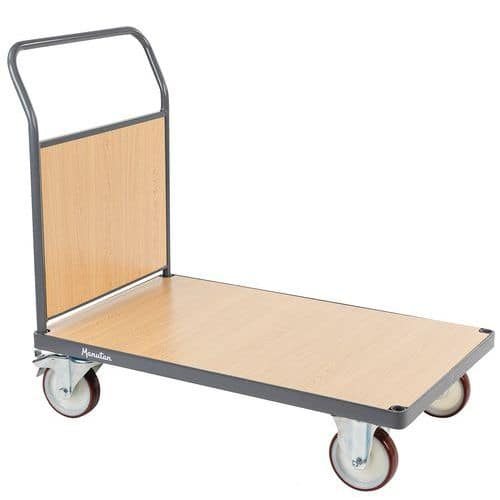 Plošinové vozíky s madlem s dřevěnou výplní Manutan Expert, do 500 kg, PU kola