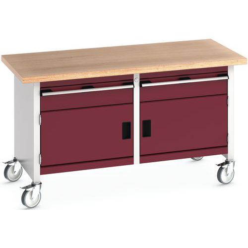 Mobilní dílenský stůl Bott Cubio Storage, 84 x 150 x 75 cm, 2 zásuvky, 2 skříňky, multiplex/linoleum