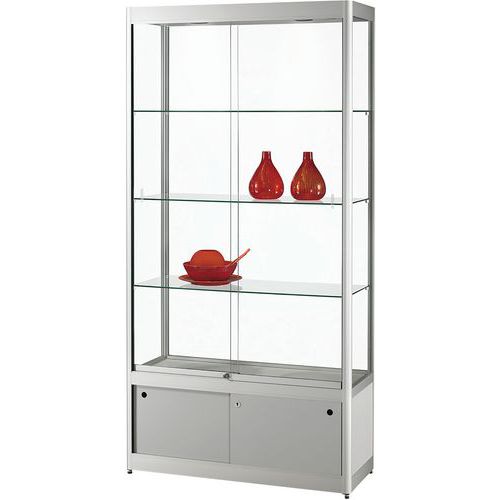 Skleněné produktové vitríny s úložným prostorem Manutan Expert, 200 x 100 x 40 cm Skleněné produktové vitríny s úložným prostorem Manutan Expert, 200 x 100 x 40 cm