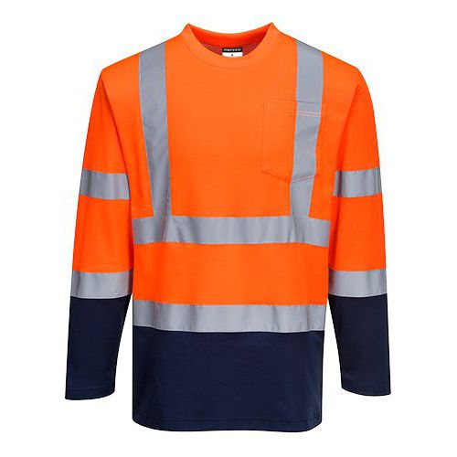 Reflexní tričko s dlouhým rukávem Cotton Comfort Plus Hi-Vis, oranžové/modré