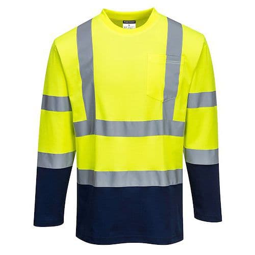 Reflexní tričko s dlouhým rukávem Cotton Comfort Plus Hi-Vis, žluté/modré
