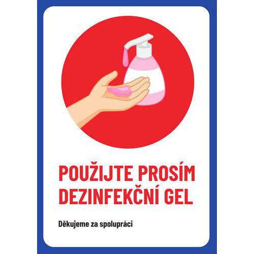Použijte dezinfekční gel, plast, 297 x 210 x 0,5 mm, A4