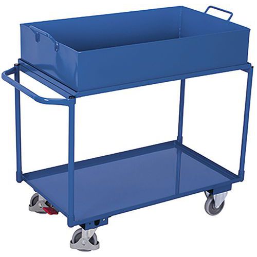 Policové vozíky s vanou, 2 kovové police s vyvýšenou hranou, do 250 kg, 117 x 61 x 84,5 cm Policové vozíky s vanou, 2 kovové police s vyvýšenou hranou, do 250 kg, 117 x 61 x 84,5 cm