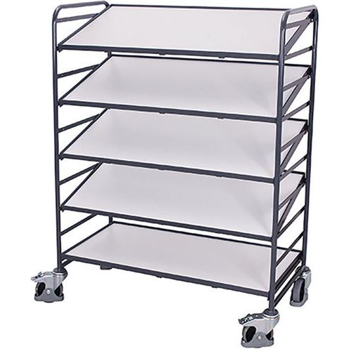 Policový vozík Euro se šikmými policemi ESD, 5 polic, 135 x 66,5 x 170 cm, šedý Policový vozík Euro se šikmými policemi ESD, 5 polic, 135 x 66,5 x 170 cm, šedý