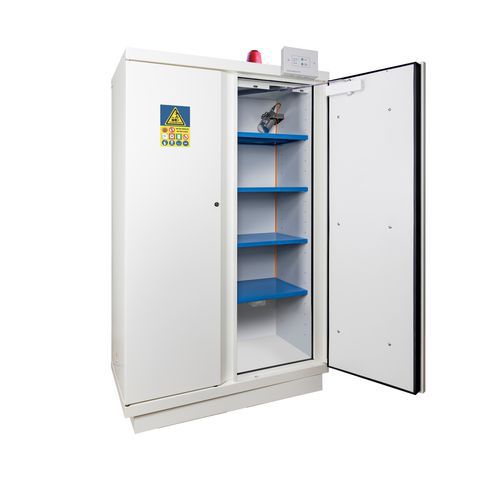 Bezpečnostní skříň Trionyx na skladování baterií, 195 x 113,7 x 62 cm, alarm hasicí systém, 4 police