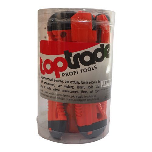 TOPTRADE nůž odlamovací, plastový, bez výztuhy, v tubě, sada 12 ks, 18 mm TOPTRADE nůž odlamovací, plastový, bez výztuhy, v tubě, sada 12 ks, 18 mm