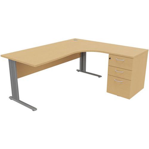 Kancelářské stoly s kontejnerem Manutan Expert, 72 x 160 - 180 x 160 cm, pravé/levé provedení, buk