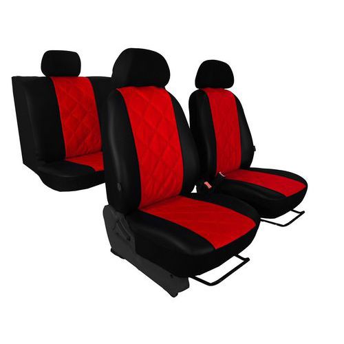 Autopotahy Škoda Fabia II, kožené EMBOSSY, dělené zadní sedadla, červené SIXTOL