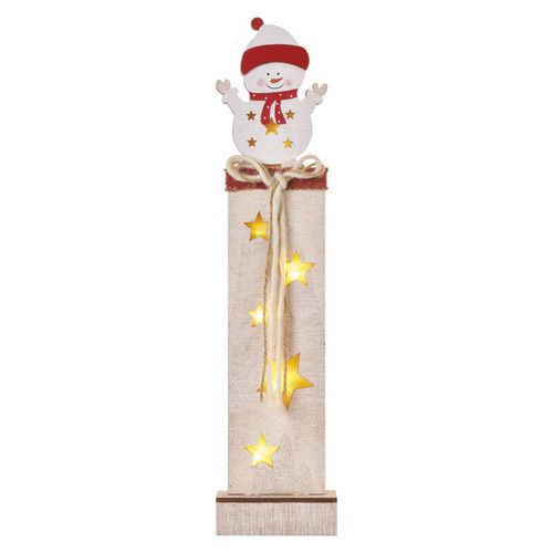 LED dekorace dřevěná - sněhulák, 46 cm, 2xAA, vnitřní, teplá bílá, časovač