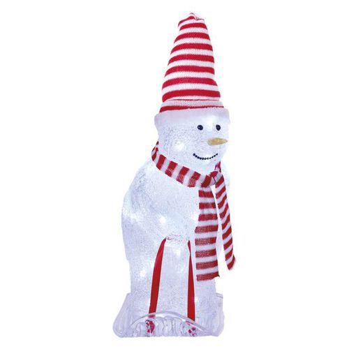 LED vánoční sněhulák s čepicí a šálou, 46 cm, venkovní i vnitřní, studená bílá