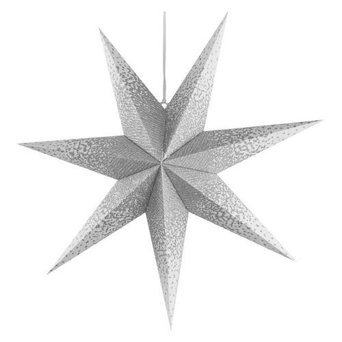 Vánoční hvězda papírová závěsná se stříbrnými třpytkami ve středu, bílá, 60 cm, vnitřní