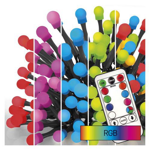 LED vánoční cherry řetěz - kuličky, 10 m, RGB, ovladač, programy, časovač LED vánoční cherry řetěz - kuličky, 10 m, RGB, ovladač, programy, časovač