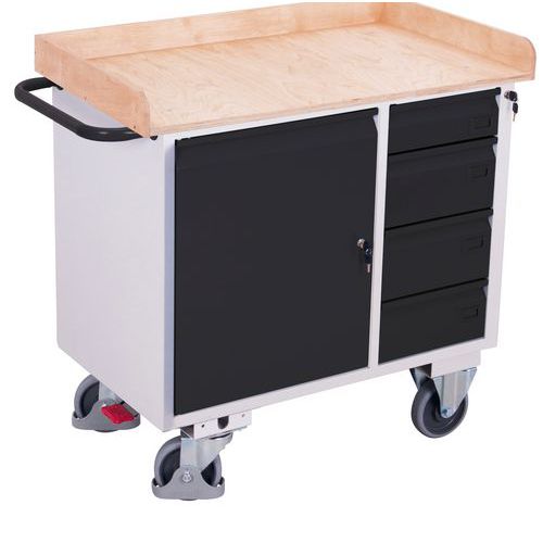 Dílenské vozíky se skříňkou a 4 zásuvkami, vyvýšené hrany, 112,5, x 61 x 104 cm Dílenské vozíky se skříňkou a 4 zásuvkami, vyvýšené hrany, 112,5, x 61 x 104 cm