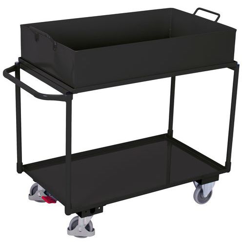 Policové vozíky s vanou, 2 kovové police s vyvýšenou hranou, do 250 kg, 117 x 61 x 84,5 cm