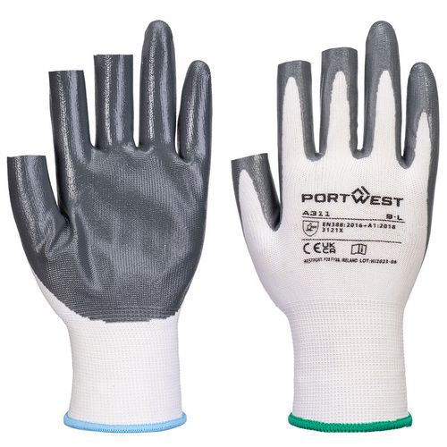 Nitrilové rukavice Grip 13 bez 3 prstů (Pk12), bílá/šedá