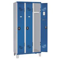 Svařované šatní skříně Acial, 3 oddíly, 300 mm, na nohách, cylindrický zámek