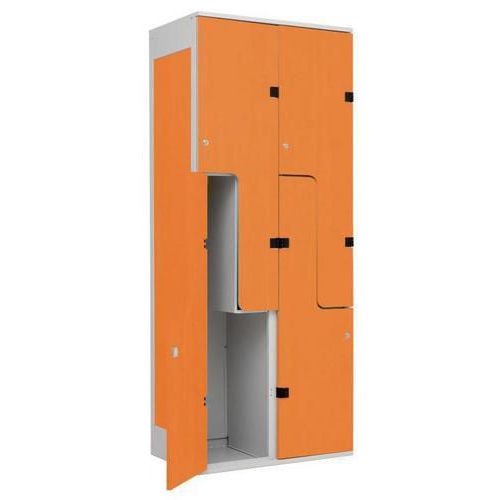 Šatní skříň William s dřevěnými dveřmi, 4 boxy, šedá/buk