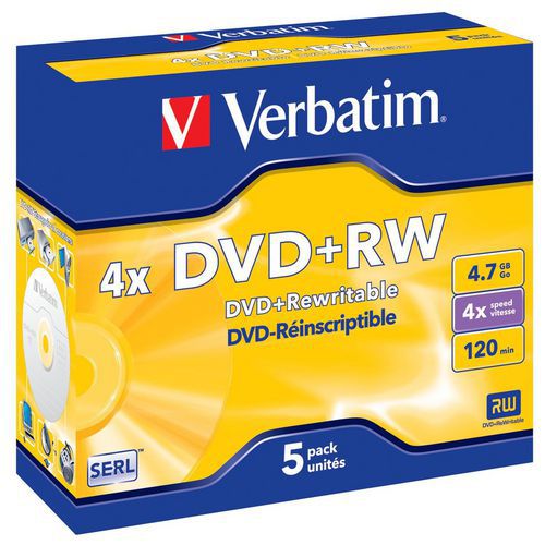 Verbatim DVD plus RW 4,7 GB 4x, AZO, jewel box, 5 ks