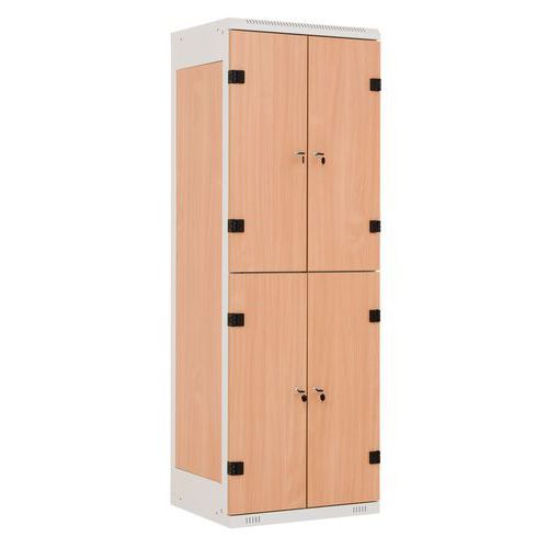 Šatní skříň Albert s dřevěnými dveřmi, 4 boxy, šedá/buk