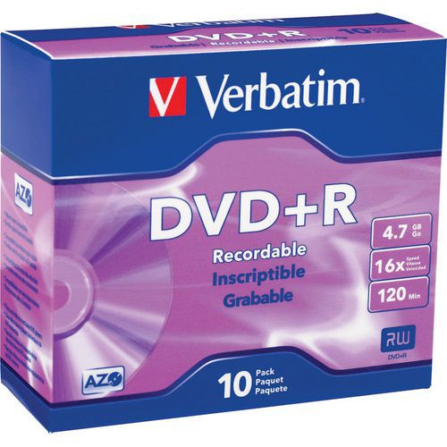 Verbatim DVD plus R 4,7 GB 16x, AZO, slim box, 10 ks