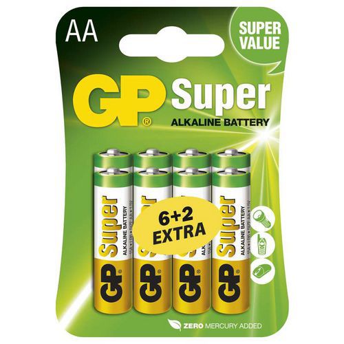 Alkalick baterie GP Super LR6 (AA), 6+2 blistr