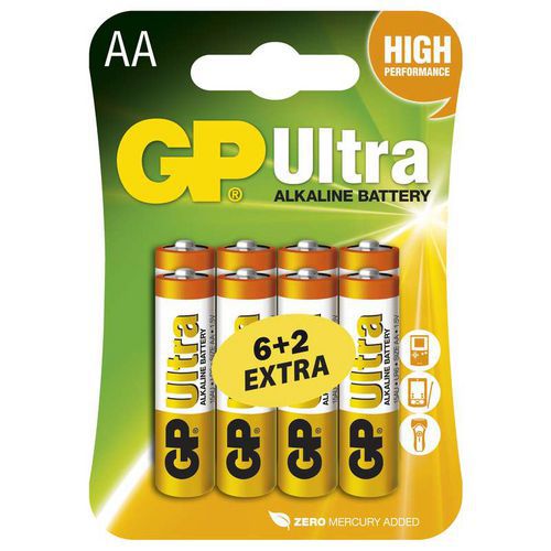 Alkalick baterie GP Ultra LR6 (AA), 6+2 blistr