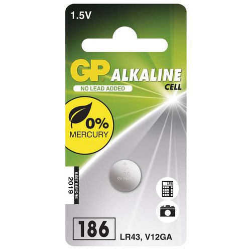 Alkalick knoflkov baterie GP LR43 (186F), blistr