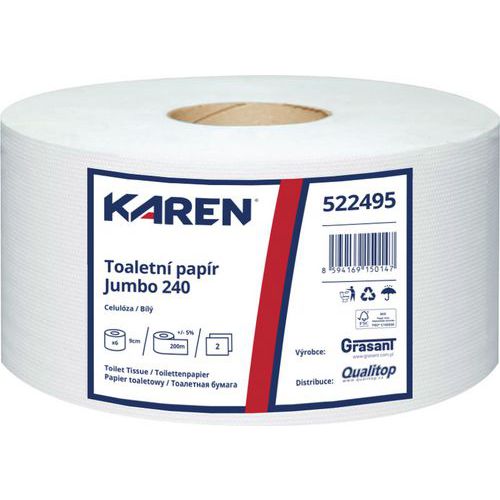 Toaletn papr Karen 2vrstv, 200 m, 100% bl, 6 ks