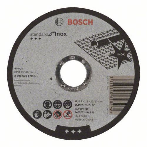Bosch - Řezný kotouč rovný Standard for Inox WA 60 T BF, 115 mm, 22,23 mm, 1,6 mm, 50 BAL