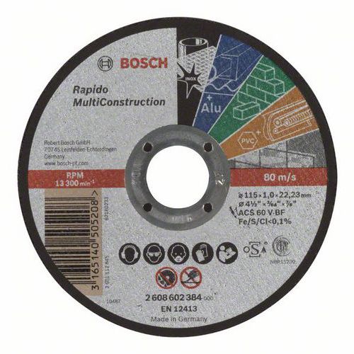 Bosch - Řezný kotouč rovný Rapido Multi Construction ACS 60 V BF, 115 mm, 1,0 mm, 25 BAL
