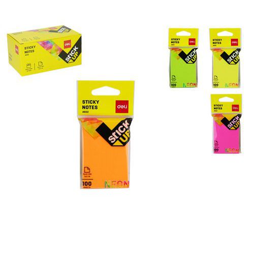 Bloek samolepc DELI STICK UP 76 x 51mm 100l NEON, mix, 12ks