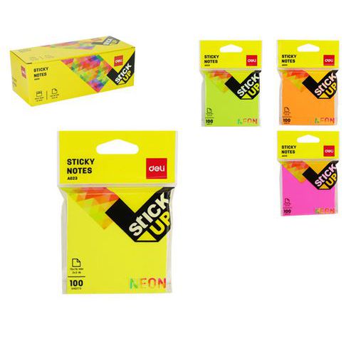 Bloek samolepc DELI STICK UP 76 x 76mm 100l NEON, mix, 12ks