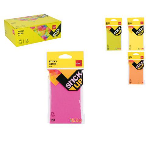 Bloek samolepc DELI STICK UP 76 x 126mm 100l NEON, mix, 12ks