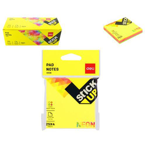 Bloek samolepc DELI STICK UP 76 x 76mm 4x 25l NEON