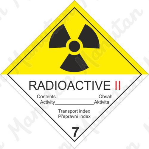 Radioaktivn ltka kat. II. . 7B, samolepka 100 x 100 x 0,1 mm