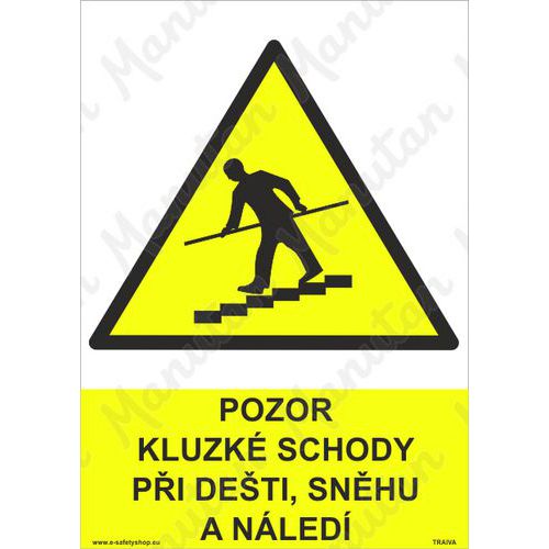 Pozor kluzk schody pi deti, snhu a nled, samolepka 210 x 2