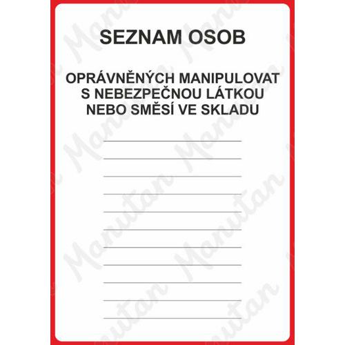 Seznam osob opravnnch manipulovat, samolepka 148 x 210 x 0,1 m