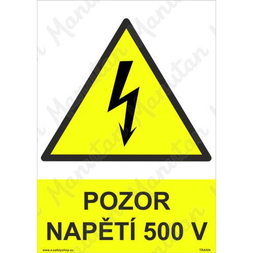 Pozor napt 500 V, plast 210 x 297 x 2 mm A4