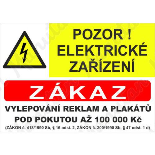 Pozor elektrick zazen, plast 297 x 210 x 0,5 mm A4