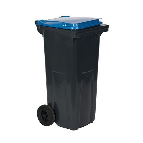 Plastová venkovní popelnice na tříděný odpad, objem 120 l, šedá/modrá
