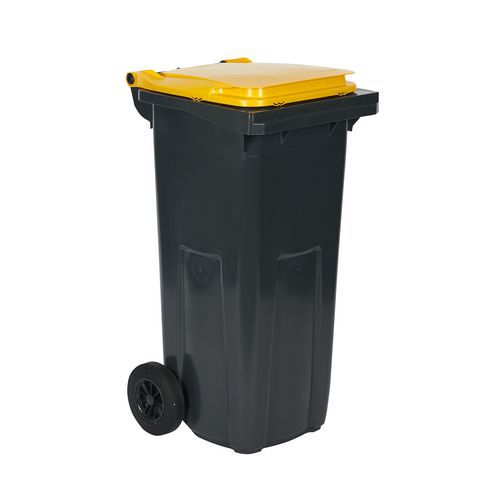 Plastová venkovní popelnice na tříděný odpad, objem 120 l, šedá/žlutá