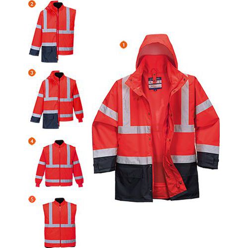 Reflexn nepromokav bunda Executive Hi-Vis 5v1, erven/modr,