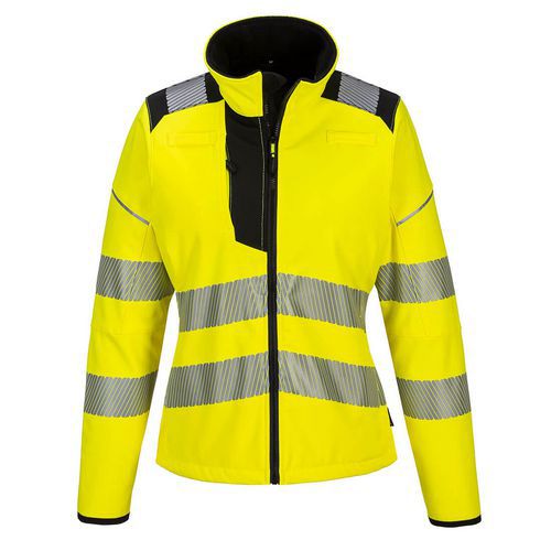 Dmsk softshellov bunda PW3 Hi-Vis, ern/lut, vel. M