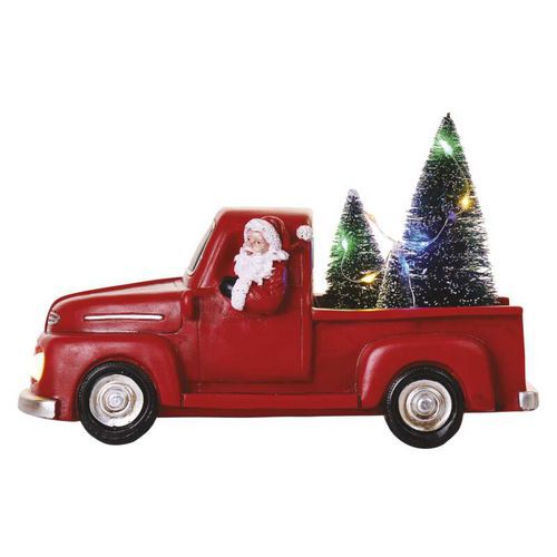 LED dekorace - Santa v aut s vnonmi stromky, 10 cm, 3xAA, vn